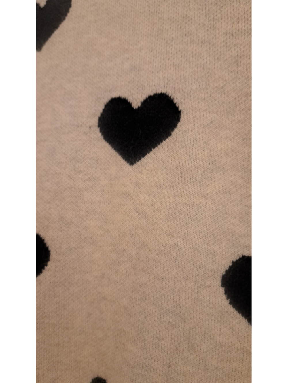 792 - Women's ICHI Heart Print Crew Neck Sweater Beige Black XXL - Picture 3 of 9
